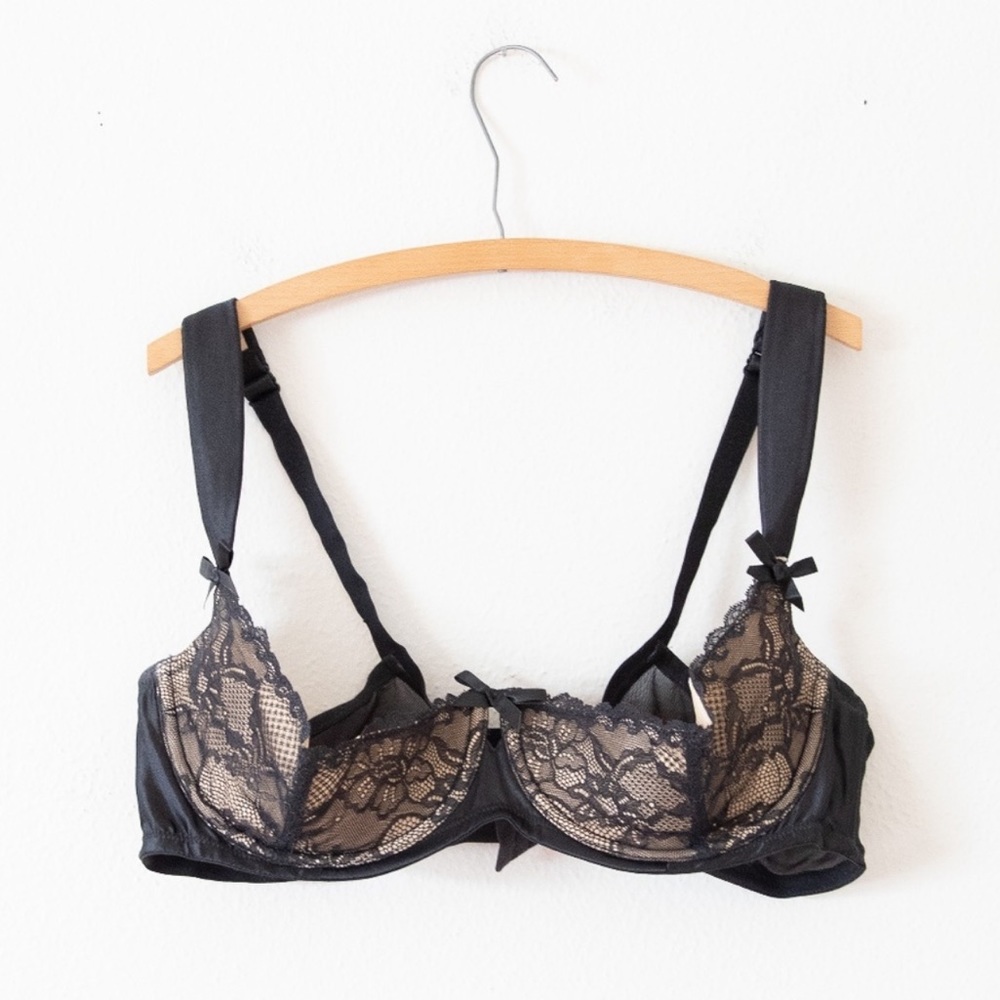 Cacique 40C Black Lace Quarter Cup Shelf Bra